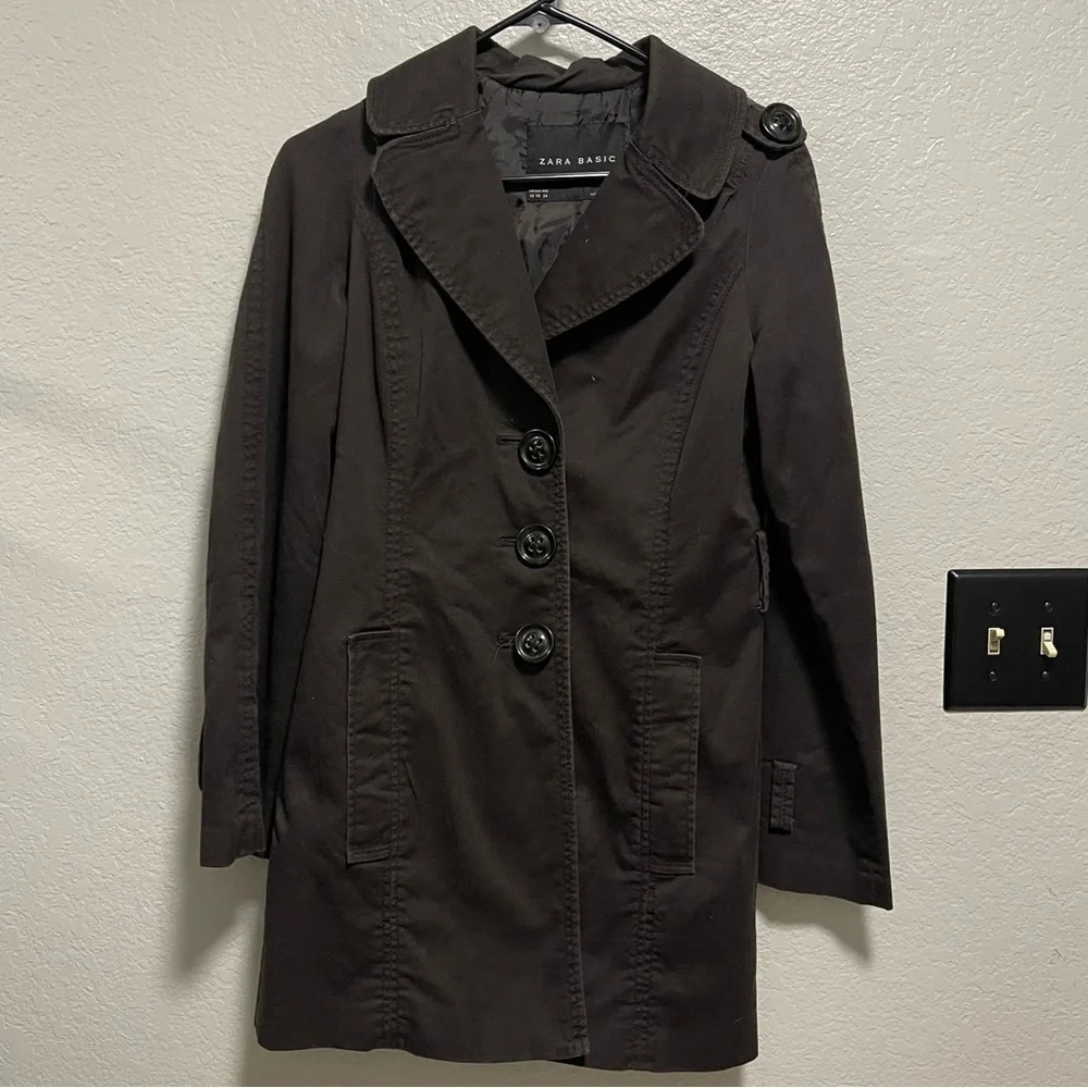 Zara Basic Chocolate Brown/Coffee Trench coat Size EXTRA SMALL